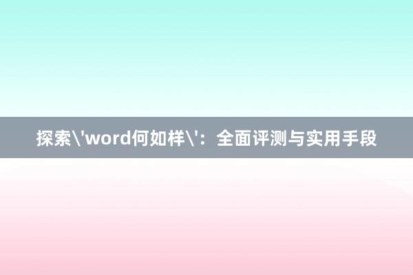 探索'word何如样'：全面评测与实用手段